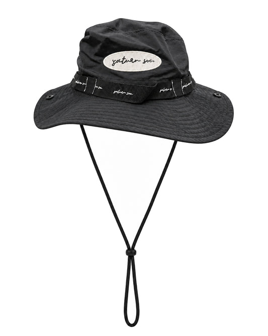 Bucket Hat Zaturn Summer Archive, black, with white oval 'zaturn soc.' patch